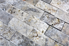 Campione a mano mosaico muro di pietra Travertino pietra naturale bianco grigio Mattone Splitface argento Travertino 3D MOS43-47248_m