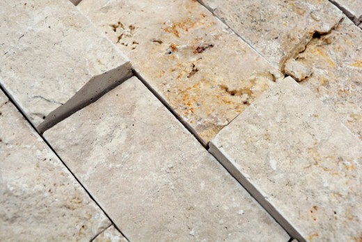 Piastrella di mosaico dipinta a mano Travertino pietra naturale beige Brick Splitface Chiaro Travertino 3D MOS43-1206_m