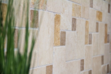 Modello di mosaico a mano backsplash travertino pietra naturale beige marrone Mini Pattern Travertino MOS43-1204_m