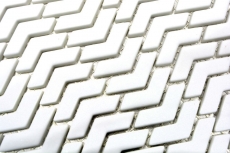 Piastrella di mosaico modellata a mano ECO Recycling GLASS smalto a spina di pesce bianco opaco MOS140-HB37W_m