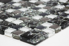 Piastrella di mosaico dipinta a mano Nero traslucido argento Mosaico di vetro combinato Cristallo EP nero chiaro argento MOS88-k1499_m