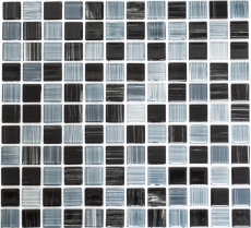 Piastrella di mosaico dipinta a mano Mosaico di vetro traslucido nero jet white Cristallo nero jet white MOS64-0302_m