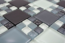 Piastrella di mosaico dipinta a mano grigio traslucido nero combinazione di mosaico di vetro Cristallo grigio nero grigio opaco MOS78-0204_m