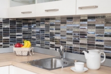 Mano modello mosaico piastrelle traslucido composito acciaio inox argento grigio nero rettangolo mosaico di vetro Cristallo pietra artificiale acciaio EP nero MOS87-58X_m