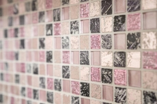 Piastrella di mosaico dipinta a mano Backsplash di piastrelle Rosa traslucido Mosaico di vetro Cristallo di resina rosa BAGNO WC Cucina PARETE MOS82-1104_m