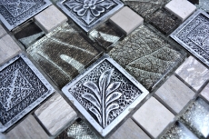 Piastrella di mosaico dipinta a mano Argento traslucido Combinazione di mosaico di vetro Cristallo Resina argento Ornamento MOS88-0280_m
