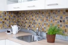 Piastrella di mosaico dipinta a mano Oro traslucido Combinazione di mosaico di vetro Cristallo Resina oro Ornamento MOS88-0790_m