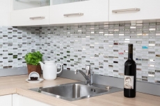 Piastrella di mosaico dipinta a mano Aste traslucide in acciaio inox bianco Mosaico di vetro Acciaio cristallo bianco MOS87-0102_m