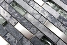 Piastrella di mosaico campione dipinta a mano Piastrella specchio traslucido acciaio inox grigio mosaico di vetro composito Pietra di cristallo acciaio grigio MOS87-MV778_m