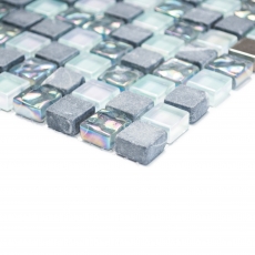 Piastrella di mosaico dipinta a mano Backsplash di piastrelle Acciaio inox traslucido grigio Mosaico di vetro Pietra di cristallo Acciaio grigio MOS92-0206_m