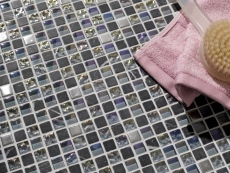 Piastrella di mosaico dipinta a mano Backsplash di piastrelle Acciaio inox traslucido grigio Mosaico di vetro Pietra di cristallo Acciaio grigio MOS92-0206_m