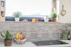 Campione a mano di mosaico Piastrella specchio traslucido alluminio beige rame mosaico di vetro composito Pietra di cristallo alluminio beige rame MOS49-GV74_m