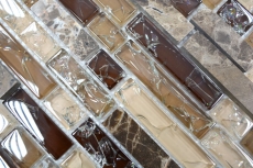 Piastrella di mosaico dipinta a mano Backsplash di piastrelle Mosaico di vetro composito traslucido beige scuro Crystal stone emperador dark MOS87-V1355_m