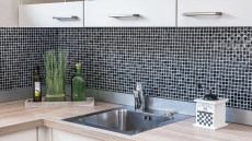 Piastrella di mosaico dipinta a mano Backsplash di piastrelle Traslucido grigio scuro nero Mosaico di vetro Pietra di cristallo Rilievo grigio scuro nero MOS83-HQ19_m