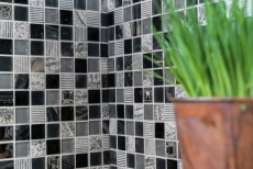 Piastrella di mosaico dipinta a mano Backsplash di piastrelle Traslucido grigio nero Mosaico di vetro Pietra di cristallo EP grigio nero argento MOS83-HQ24_m