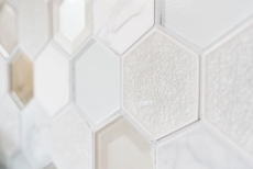 Piastrella di mosaico decorata a mano Backsplash di piastrelle Bianco traslucido Mosaico di vetro esagonale Pietra di cristallo 3D bianco MOS11E-66_m