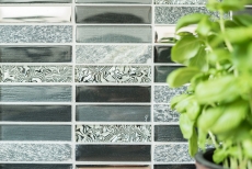 Piastrella di mosaico dipinta a mano Backsplash di piastrelle Traslucido grigio argento nero Rettangolo Mosaico di vetro Pietra di cristallo nero MOS87-88X_m