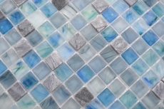Piastrella di mosaico dipinta a mano Rivestimento traslucido verde blu Mosaico di vetro Pietra di cristallo Crema verde blu MOS92-XCR1501_m
