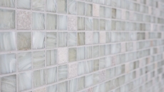 Piastrella di mosaico dipinta a mano Backsplash di piastrelle Bianco traslucido Mosaico di vetro Pietra di cristallo Bianco crema MOS94-2503_m