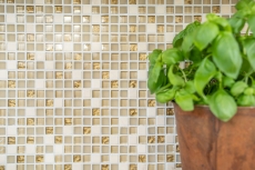 Piastrella di mosaico dipinta a mano Backsplash di piastrelle Traslucido oro bianco Mosaico di vetro Pietra di cristallo oro bianco opaco MOS92-1201_m
