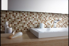 Piastrella di mosaico dipinta a mano Backsplash di piastrelle Beige traslucido Mosaico di vetro Pietra di cristallo beige MOS62-1204-GN_m