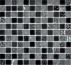 Piastrella di mosaico dipinta a mano Backsplash di piastrelle Traslucido grigio nero Mosaico di vetro Pietra di cristallo grigio nero MOS62-0302-GN_m