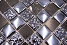 Piastrella di mosaico dipinta a mano Grigio traslucido nero Mosaico di vetro Pietra di cristallo grigio nero MOS82-0208_m
