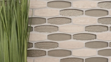 Piastrella di mosaico decorata a mano Backsplash di piastrelle Grigio traslucido Forma di barca Mosaico di vetro Pietra di cristallo grigio MOS85-BM59_m