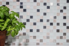 Mosaico a mano Piastrella autoadesiva Pietra traslucida Acciaio inox bianco Mosaico di vetro Pietra di cristallo Acciaio bianco Vetro MOS200-4CM32_m