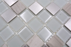 Mosaico a mano Piastrella autoadesiva Pietra traslucida Acciaio inox bianco Mosaico di vetro Pietra di cristallo Acciaio bianco Vetro MOS200-4CM32_m