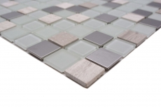Mosaico a mano Piastrella autoadesiva Pietra traslucida Acciaio inox bianco Mosaico di vetro Pietra di cristallo Acciaio bianco Vetro MOS200-4CM32_m