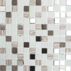 Mosaico a mano Piastrella autoadesiva Pietra traslucida Acciaio inox bianco Mosaico di vetro Pietra di cristallo Acciaio bianco Vetro MOS200-4CM32_m