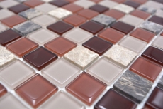 Mosaico a mano Piastrella autoadesiva Pietra traslucida beige marrone Mosaico di vetro Pietra di cristallo beige marrone emperador MOS200-4M352_m