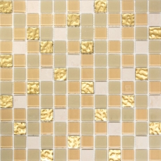 Piastrella di mosaico dipinta a mano Rivestimento autoadesivo Pietra traslucida oro bianco Mosaico di vetro Pietra di cristallo oro bianco opaco MOS200-4M362_m