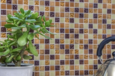 Campione a mano di mosaico Piastrella autoadesiva Pietra traslucida beige marrone Mosaico di vetro Pietra di cristallo beige marrone MOS200-4M372_m