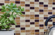 Mosaico a mano Piastrella autoadesiva Pietra traslucida beige marrone Mosaico di vetro rettangolare Pietra di cristallo beige marrone MOS200-4MS75_m