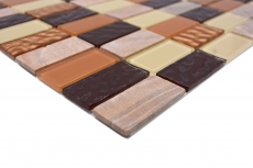 Mosaico a mano Piastrella autoadesiva Pietra traslucida beige marrone Mosaico di vetro rettangolare Pietra di cristallo beige marrone MOS200-4MS75_m