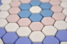 Mosaico di vetro dipinto a mano esagono Roma blu rosa bianco opaco piastrelle di mosaico muro piastrelle backsplash cucina bagno MOS140-ROHX9_m