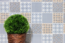 Retro vintage mosaico backsplash cucina bianco blu arancione grigio MOS22B-1404_f | 10 mosaico tappetini
