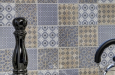 Retro vintage mosaico backsplash cucina bianco blu arancione grigio MOS22B-1404_f | 10 mosaico tappetini