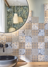 Retro vintage mosaico backsplash cucina backsplash ceramica crema blu arancio grigio opaco MOS22B-1406_f | 10 mosaico tappetini