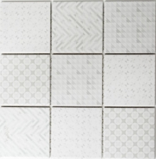 Retro vintage mosaico piastrelle backsplash cucina muro bianco Geo White MOS22B-1401_f | 10 mosaico tappetini