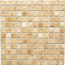 Piastrelle di mosaico retro vintage in ceramica beige marrone per cucina MOS18D-1412_f | 10 tappetini di mosaico