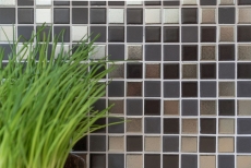 Piastrelle di mosaico in ceramica nero argento antracite cromo per lalzatina della cucina MOS18-0317_f | 10 tappetini di mosaico
