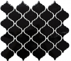 Piastrelle di mosaico retro vintage in ceramica fiorentina nera lucida MOS13-2BG_f | 10 tappetini di mosaico
