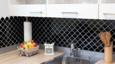 Piastrelle di mosaico retro vintage in ceramica fiorentina nera lucida MOS13-2BG_f | 10 tappetini di mosaico