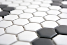 Piastrelle mosaico ceramica esagono nero bianco opaco backsplash cucina MOS11A-0103_f | 10 tappetini mosaico
