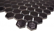 Piastrelle di mosaico ceramica esagono nero lucido piastrelle da parete bagno MOS11A-0302_f | 10 tappetini a mosaico