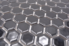 Piastrelle di mosaico ceramica esagono nero lucido piastrelle da parete bagno MOS11A-0302_f | 10 tappetini a mosaico