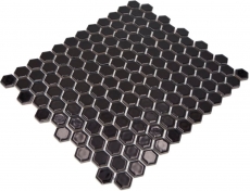 Piastrelle di mosaico ceramica esagono nero lucido piastrelle da parete bagno MOS11A-0302_f | 10 tappetini a mosaico